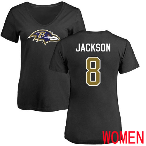 Baltimore Ravens Black Women Lamar Jackson Name and Number Logo NFL Football #8 T Shirt